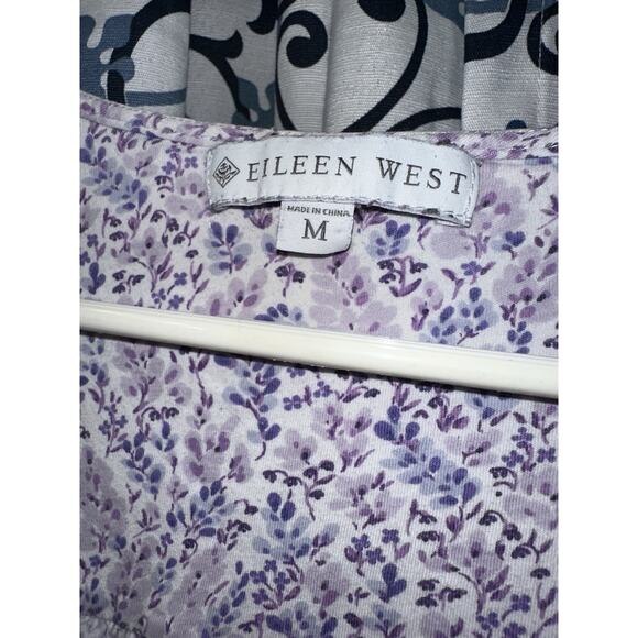 Eileen West Cotton Modal Lavender Print Nightgown Medium Floral Lace Tiered - Picture 4 of 9